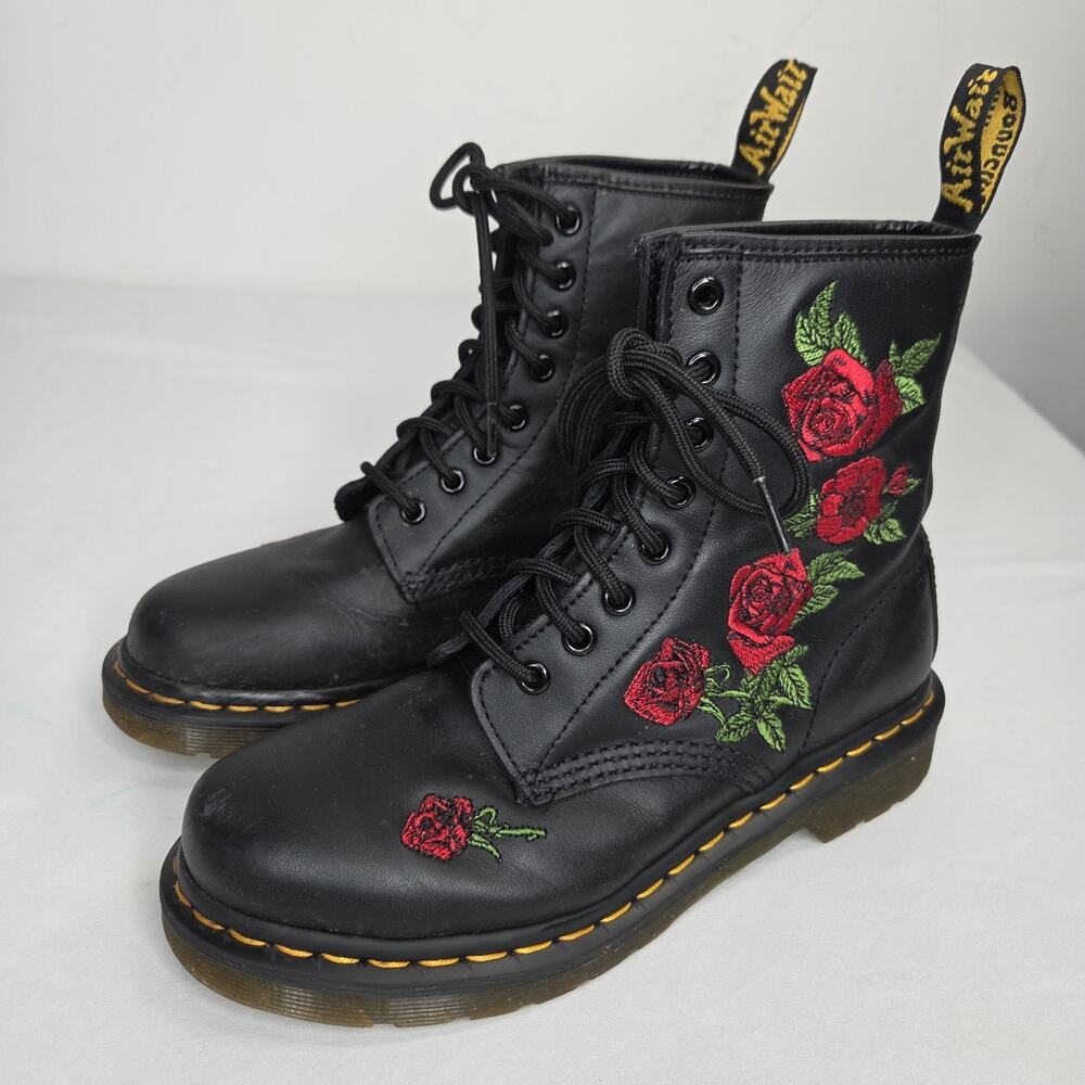 Dr. Martens Women's 1460 Vonda Floral Leather Lace Up Boots - Black Softy US7